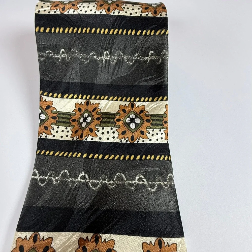 Vintage Daneil & Ellissa 100% Silk Tie Geometric Abstract Brown Black Made Korea